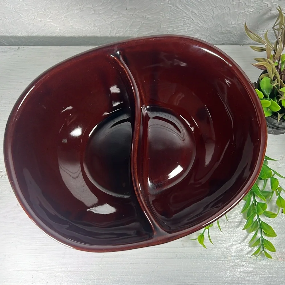 Marcrest Daisy Dot Divided Stoneware Serving Dish Bowl VTG Farmhouse Country